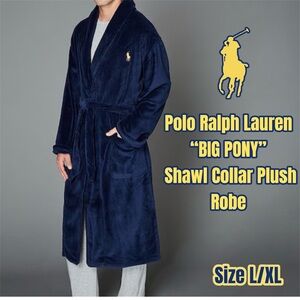 Polo by Ralph Lauren Blue Shawl Collar Robe, Navy Blue, Size L/XL
